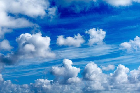 Fantastic blue sky with white clouds over the Schleswig-Holstein Wadden Sea National Park, North