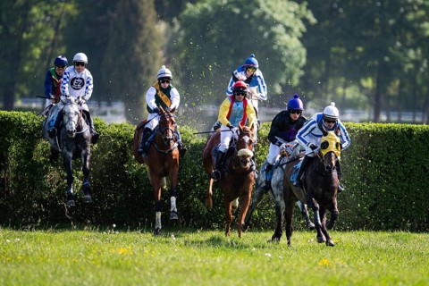 WROCLAW, POLAND - MAY 10, 2026: Horse race track WTWK Partynice. International steeplechase for