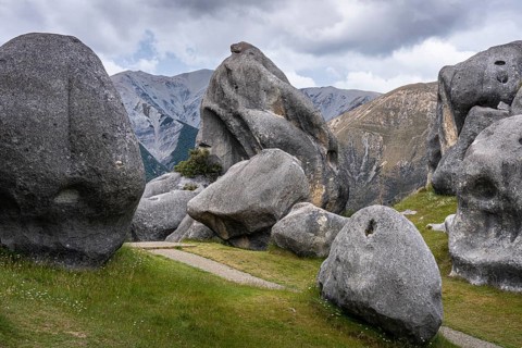Limestone cliffs on Castle Hill (Kura Tawhiti) . Castle Hill, Canterbury South Island, New Zealand