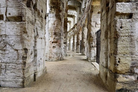 Interior view, walls of the Roman Amphitheatre, Arles, southern France, France