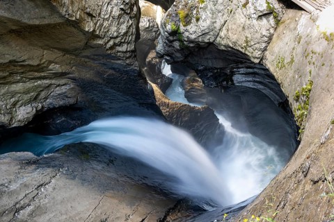 Waterfall in a rocky gorge of Trümmelbach, Trümmelbach Falls, long time exposure, Lauterbrunnen,