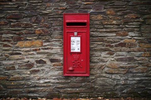 Letter box, red, Falmouth, Cornwall, England, Great Britain, Great Britain