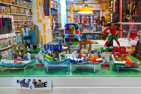 Lego soccer building set by Lionel Messi, Vinicius Junior, Kylian Mbappe and Cristiano Ronaldo,