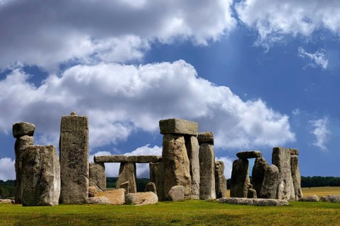 Stonehenge around 3000 BC, a megalithic structure from the Neolithic period, cloudy sky, Wiltshire,