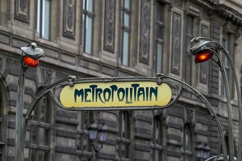 Metropolitan sign at Palais Royal/Musée du Louvre metro station, 1st arrondissement, Paris,