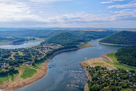 The Edersee, Eder Stausee, and the villages of Scheid and Rehbach in the Kellerwald-Edersee nature