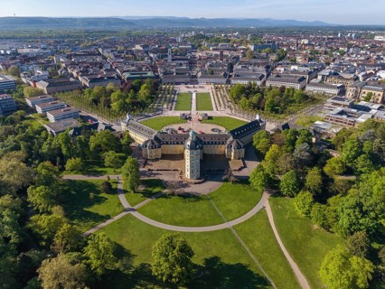 Aerial view of Karlsruhe Palace with Palace Square, Karlsruhe, Baden-Württemberg, Germany