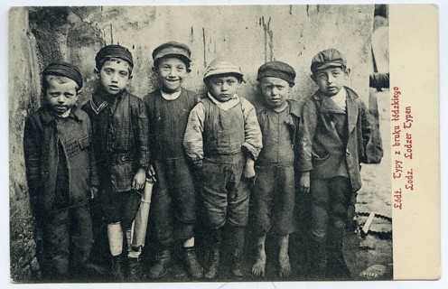 Lodz, Poland, boys, Jewish children, A group of six children in old-fashioned clothing posing side