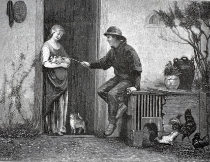 A man sits relaxed on a wooden small animal cage and stretches out a long, thin blade of grass or