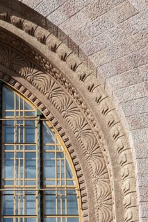 Facade detail, Helsinki Central Station or Helsingin Päärautatieasema, Finland