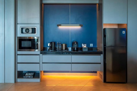 Hotel Suite Pantry Kitchen with Microwave, Refrigerator, Safe and Beverage Station, Pattaya,