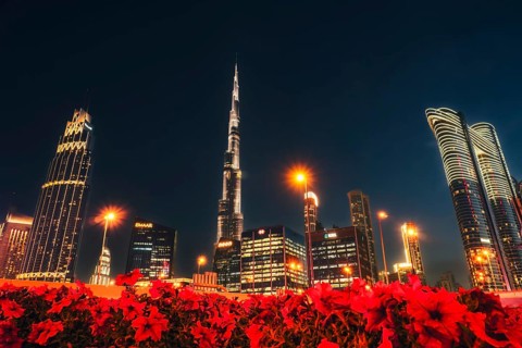 Dubai, UAE, 16th january, 2026: panorama Downtown, Burj Khalifa and illuminated global business hub