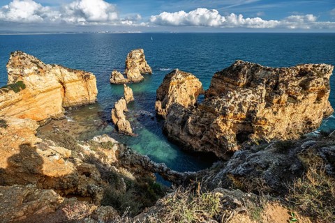 Top landscape of majestic Ponte da Piedade sea stacks and cliffs in Lagos, 038