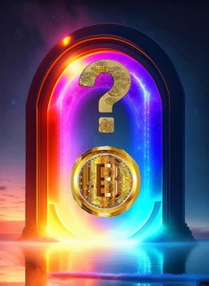 Symbolic image, bitcoin against dollar, question mark, stock market prices, uncertain digital