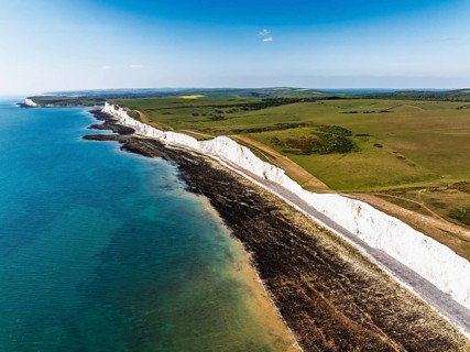 Seven Sisters Cliffs from a drone, English Channel, East Sussex, South-east England