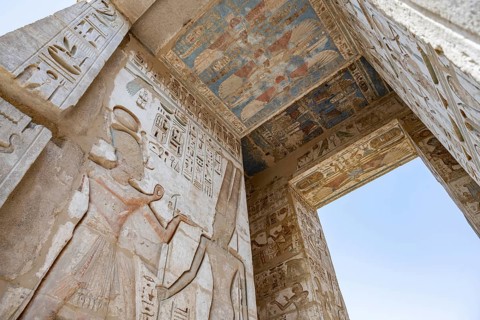 The art of ancient Egyptian story telling with carvings, reliefs and Hieroglyphs, Medinet Habu, the