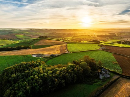 Colours of Devon Farms and Fields over Berry Pomeroy from a drone, Totnes, England, United Kingdom