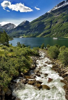 Beautiful landscape at Gejranger Fjord, waterfalls, Norway