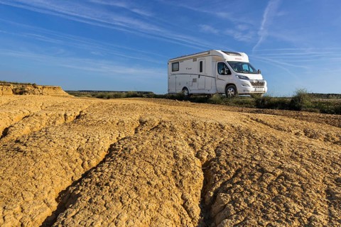 Motorhome trip through the Bardenas Reales Natural Park, Navarra, Spain