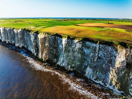 Farm and Fields over Bempton Cliffs from a drone, Yorkshire, England, United Kingdom