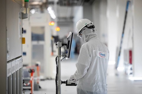 Clean room of Infineon Technologies AG's new Smart Power Fab in Dresden on June 10. The Smart Power