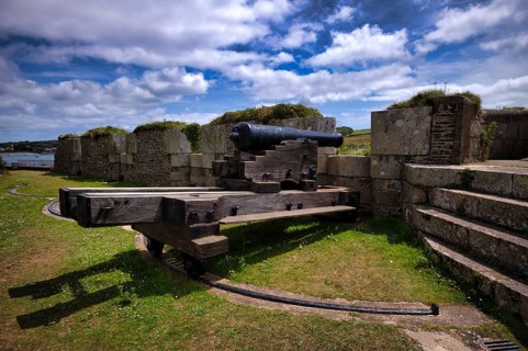 Battery, cannon on swivel gun, St Mawes, Cornwall, England, Great Britain, Great Britain