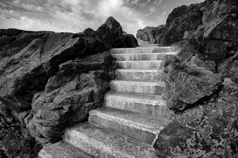 Stairway in the sky, pier, marazion, black and white, Cornwall, England, Great Britain, Great
