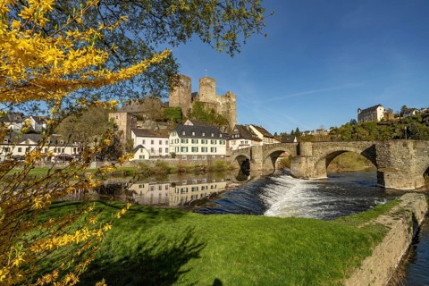 Runkel Castle above the Lahn in Runkel, Hesse, Germany