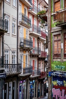 Facade of houses in Porto, Portugal
