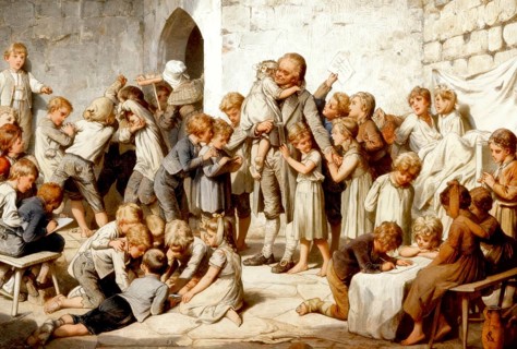 Pestalozzi with the orphans of Stans, school for orphans, Nidwalden after the desolation of the