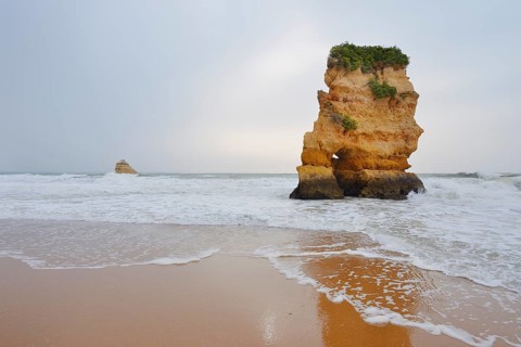 Rock formation on the coast, Praia Dona Ana, Lagos, Algarve, Portugal