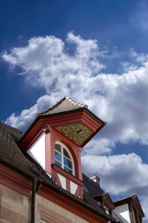 Historischer Dachaufzugserker, Weißgerbergasse 29, Nuremberg, Middle Franconia, Bavaria, Germany
