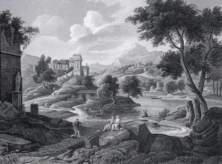 Detail from the painting Roman landscape by Claude Jean Baptiste Millet, landscape painting, Rome,