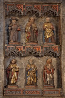Six apostles on the late Gothic high altar built in 1476, winged altar, triptych, interior view,