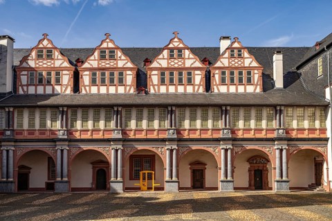 Arcade in the courtyard of Weilburg Castle, Hesse, Germany