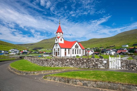 Sandavagur wooden church, Vágar island, Faroe Islands, Denmark