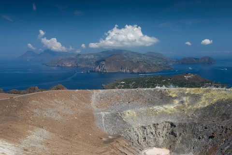 View from crater rim, Vulcano, Lipari and Salina in the background, Aeolian or Lipari Islands,