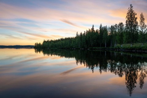 Cloud reflection in Lake Vajkijaure, Jokkmokk, Norrbotten, Lapland, Sweden, July 2025