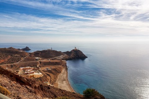 Distinctive Cape Cabo de Gata, Faro de Cabo de Gata lighthouse on the cliffs, holiday homes, Cala