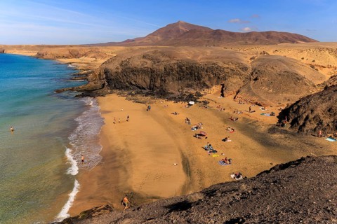 Lanzarote, Canary Islands, Spain, Europe, Playas de las Papagayo, secluded sandy beach surrounded