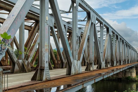 The old railway bridge being converted into the Fiesta Bridge over the Váh River, Capital of