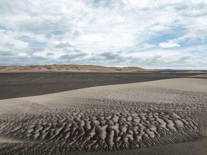 Sand patterns in the Namib Desert. Aerial view. Drone shot. Skeleton Coast, Namibia