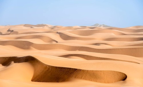 Sand dunes with wave patterns, dune sea, sandy desert, impressive desert landscape, Namib Naukluft