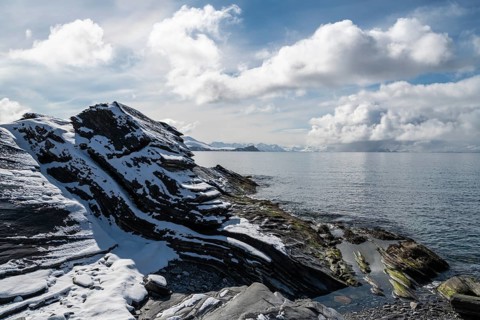 Rocky coast, Söröya, Barents Sea, Finnmark, Norway, May 2019