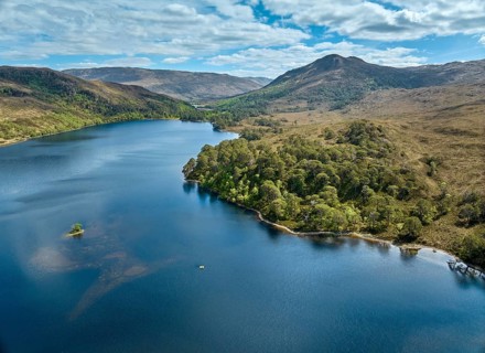 Panoramic aerial landscape photo at Loch Shieldaig in the Highlands, Scotland, UK