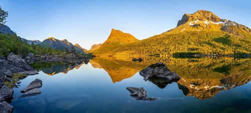 Picturesque mountain landscape with Innerdalstårnet peak in the Innerdalen high valley, mountain