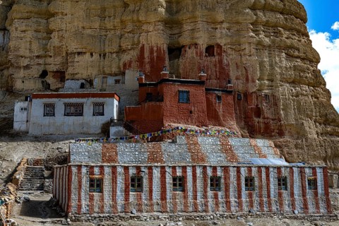 Buddhist rock monastery, Nhyphu Monastery (also known as Niphu) in Choser, Mustang, Upper Mustang,