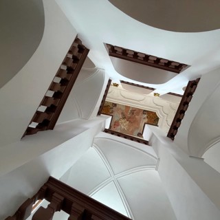 View of a ceiling painting in the open, representative main staircase, Fulda City Palace, East