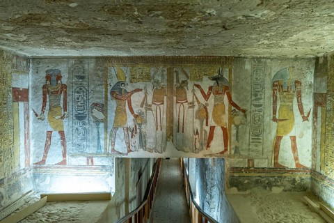 Reliefs in the ancient Egyptian tomb of Tausret and Sethnacht in the Valley of the Kings near