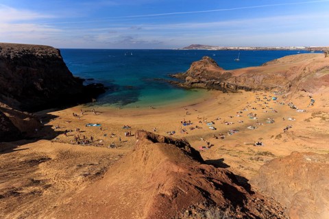 Lanzarote, Canary Islands, Spain, Europe, Playas de las Papagayo, lively sandy beach in rocky